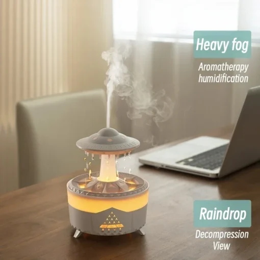 UFO Raindrop Ultrasonic Aroma Diffuser & Humidifier with Remote Control, 350ml, LED Night Light, Timing Function - Image 3