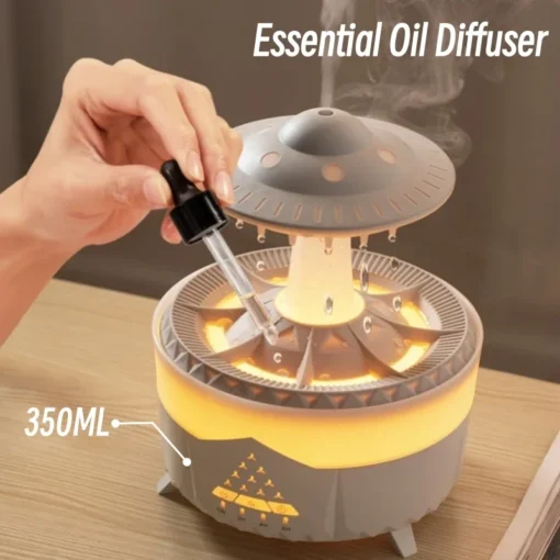 UFO Raindrop Ultrasonic Aroma Diffuser & Humidifier with Remote Control, 350ml, LED Night Light, Timing Function - Image 5