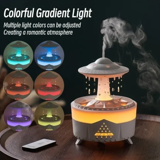 UFO Raindrop Ultrasonic Aroma Diffuser & Humidifier with Remote Control, 350ml, LED Night Light, Timing Function - Image 2