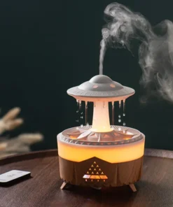 UFO Raindrop Ultrasonic Aroma Diffuser & Humidifier with Remote Control, 350ml, LED Night Light, Timing Function