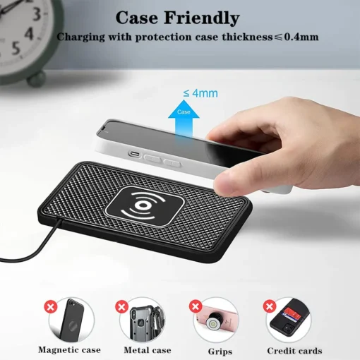 Car Wireless Charger Pad 15W Fast Charging – Compatible with iPhone, Samsung, Silicone Stand with Type-C Cable - Image 5